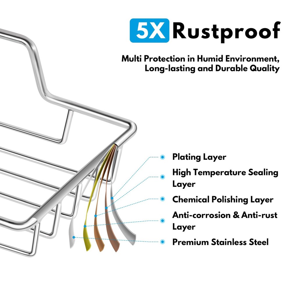 Rainspire Soap Dish Holder, No Drilling, 304 Rustproof Large, Silver