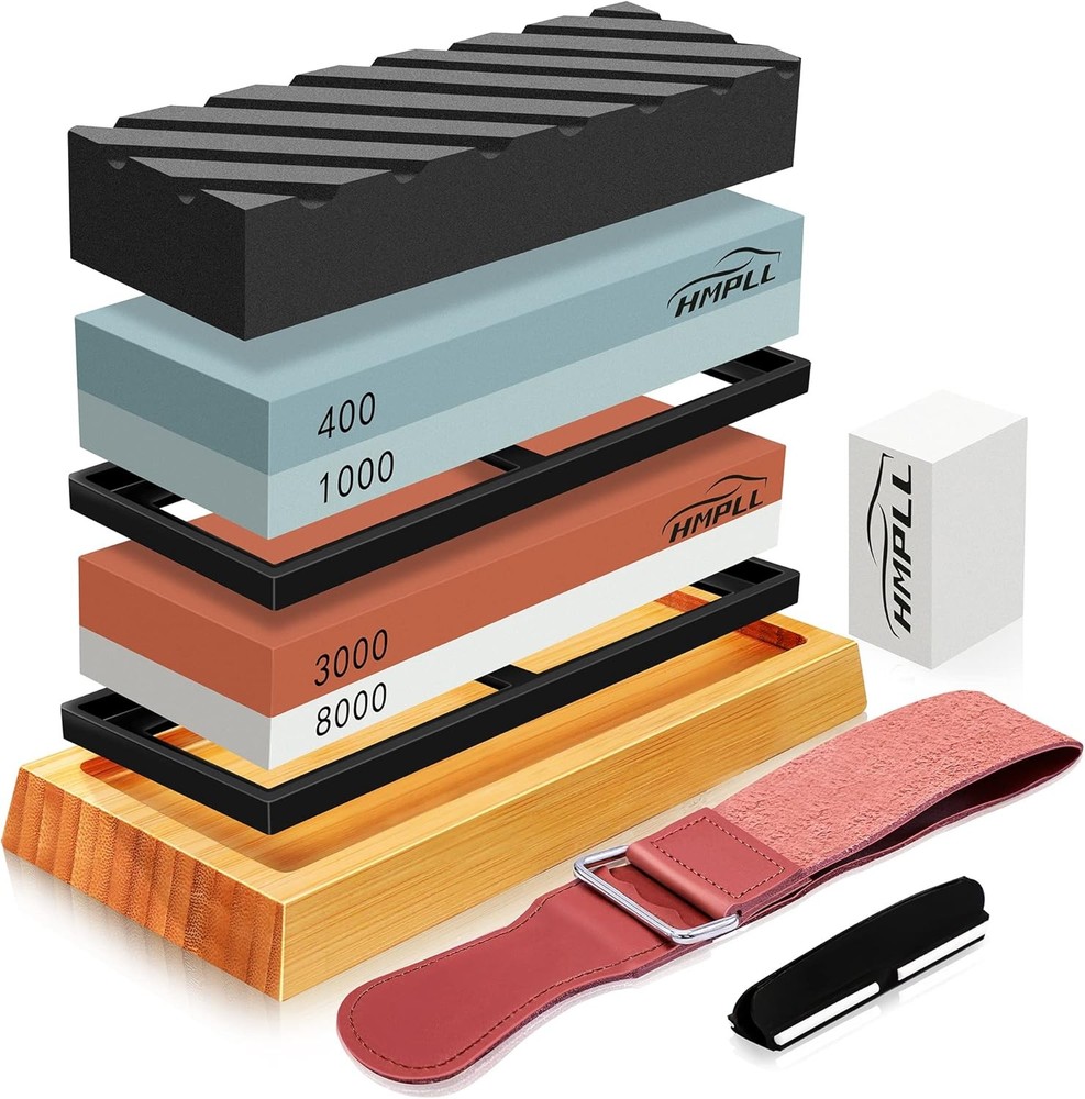 Knife Sharpening Stone Set Whetstone 4 Side Grit 400/1000 3000/8000