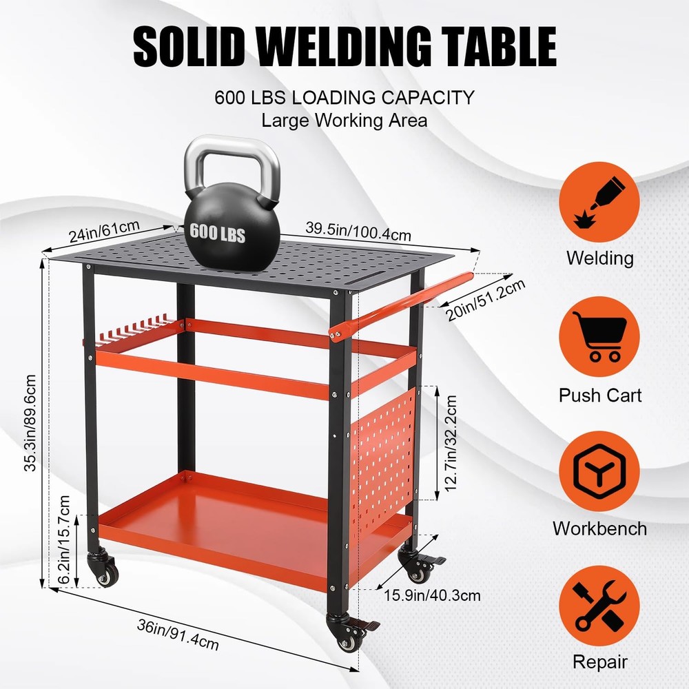 36"x24" Welding Table ,Heavy Duty Rolling Welding Workbench 600LBS Tool Storage