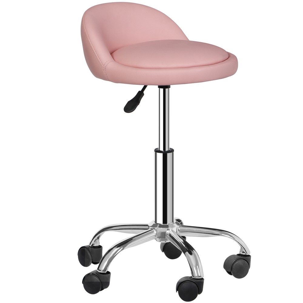 Rolling Stool Adjustable Height Hydraulic Swivel Salon Stool with Backrest Pink