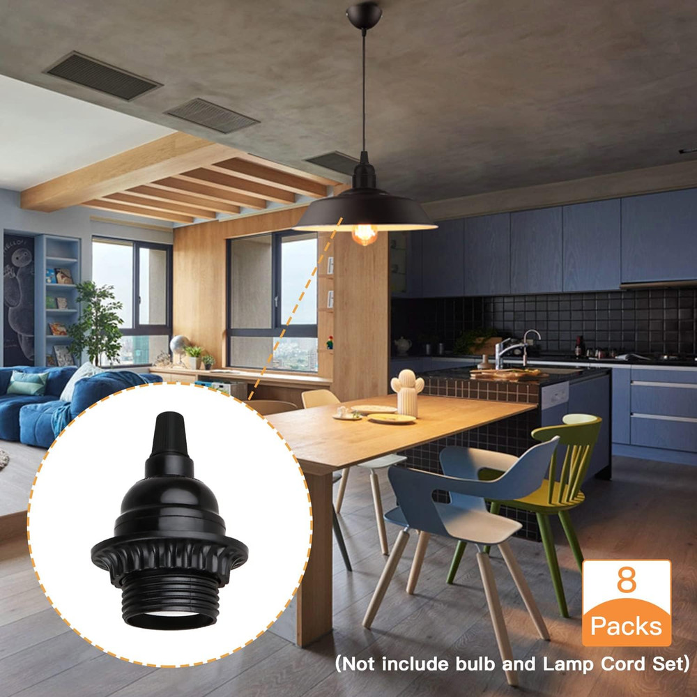 8 Pack E26 E27 Light Sockets Black Medium Screw Base with Shade Ring...