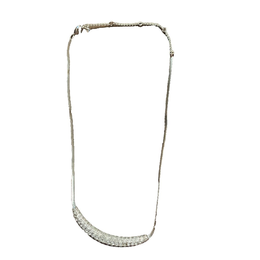Silvertone Rhinestone Scoop Bar Necklace 18”