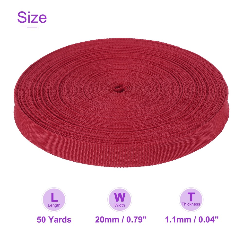 50Yard x 3/4 inch Width Nylon Webbing Strap Poly Flat Webbing Strapping Dark Red
