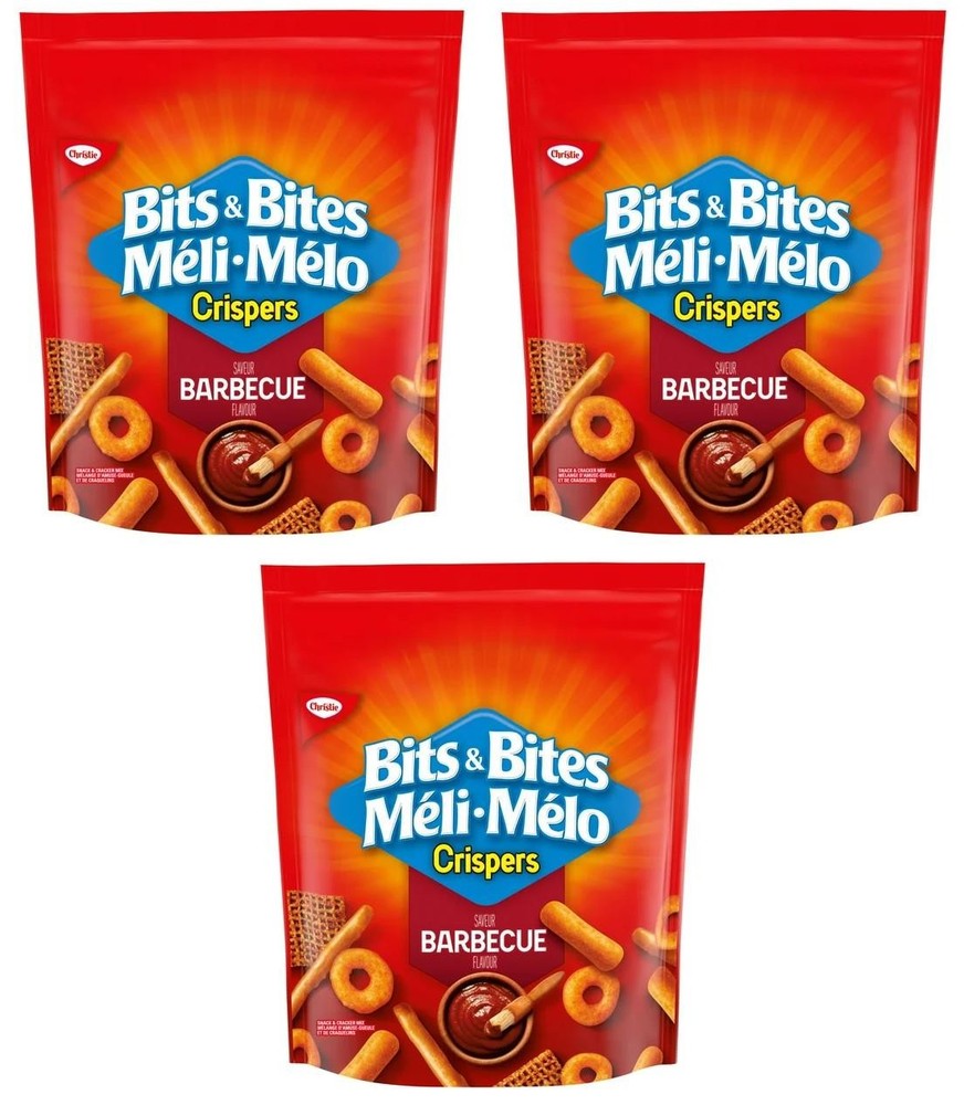Crispers Bits & Bites BBQ Snack and Cracker Mix, 145g (3 Pack)
