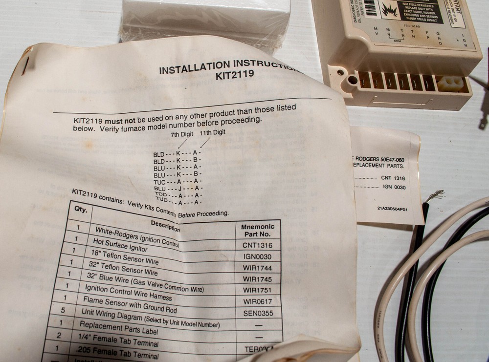 Trane Service First Trane KIT2119 Ignition Module 50E47-060 Igniter IGN0030 Rod