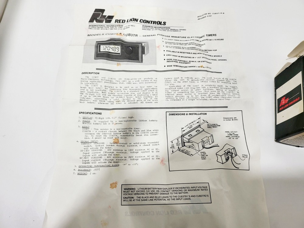 Red Lion Controls CUB3TR21 General Purpose Miniature Electronic Timer NEW