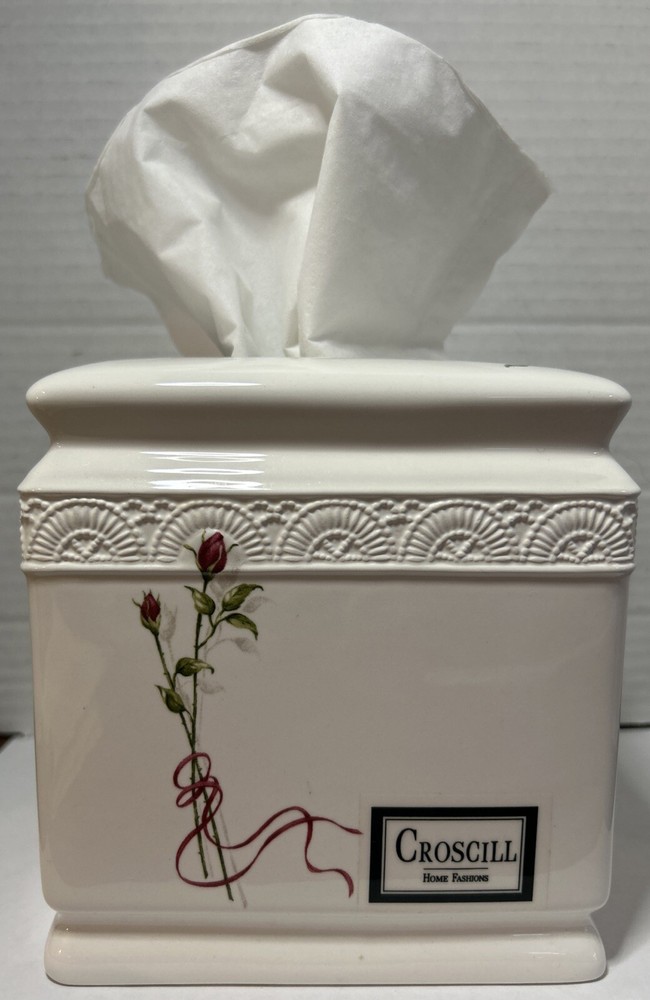 CROSCILL CHAMBORD CERAMIC Rose TISSUE HOLDER