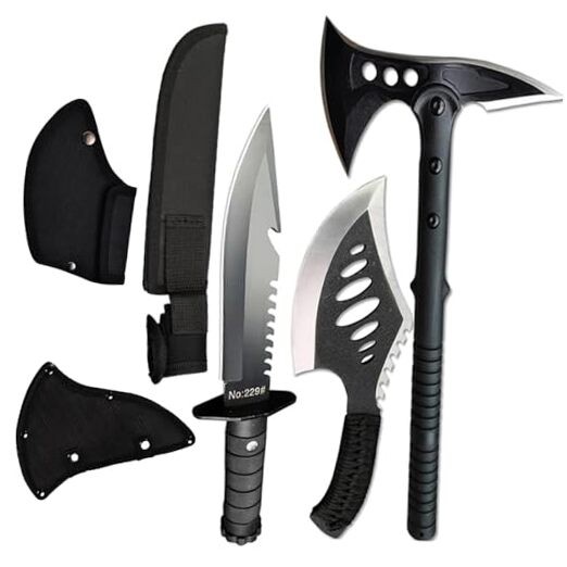 Camping Hatchet Axe with Tomahawk with blade + Hatchet + Fixed Blade Knife