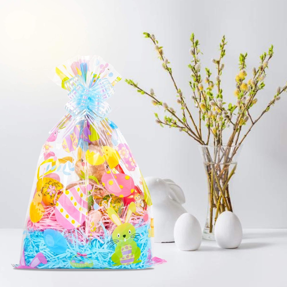 40pcs Easter Cellophane Bags Pull Bow Set 20 pcs Easter Basket Bags Wine Bott...