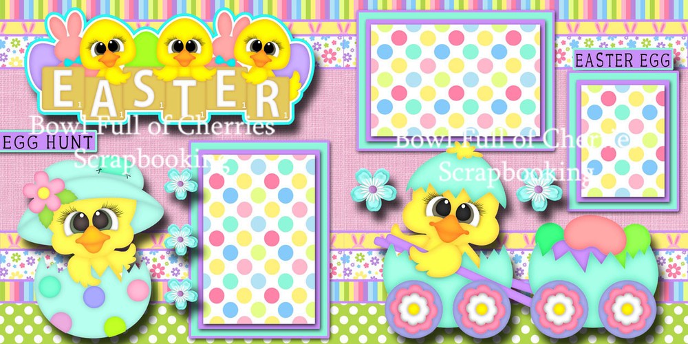 EASTER ~ 2 premade scrapbook pages paper piecing layout printed 12X12 ~ CHERRY