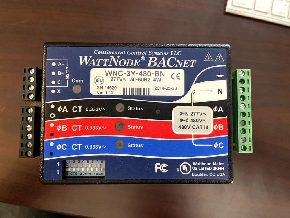 WATTNODE BACNET WNC-3Y-480-BN METER CONTINENTAL CONTROL SYSTEMS 277V 480V 3 PH