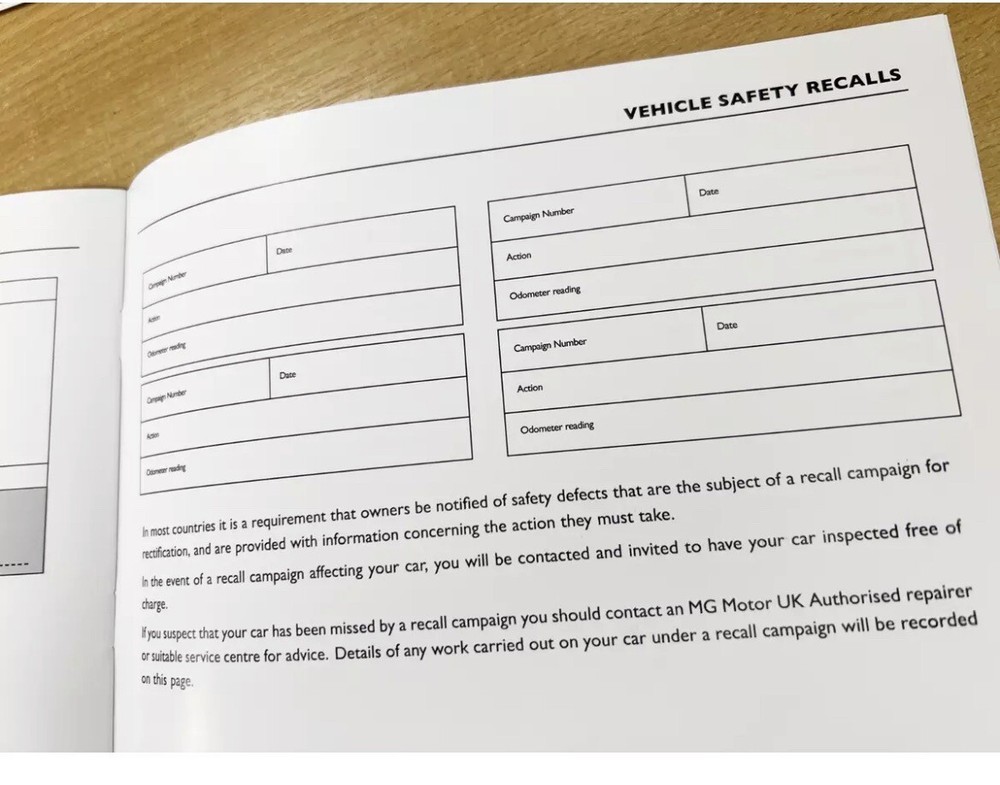 MG MG4 Service History Book Blank For All Models