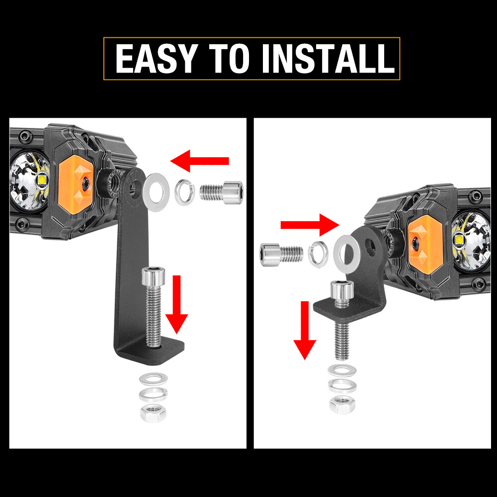 2PCS Universal Side-Mounted Bracket Adjustable For Straight Curved Led Light Bar