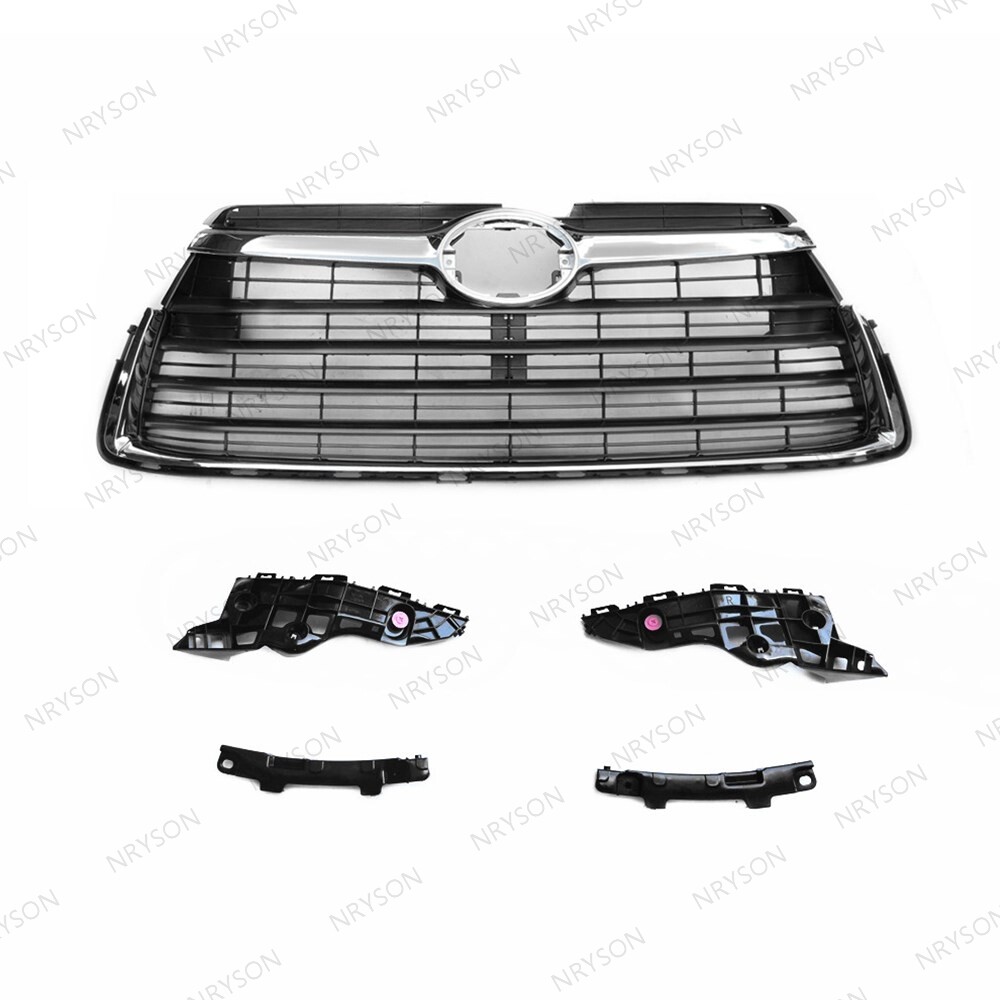4 Bumper Retainer + Front Upper Chrome Grille For Highlander 2014 2015 2016