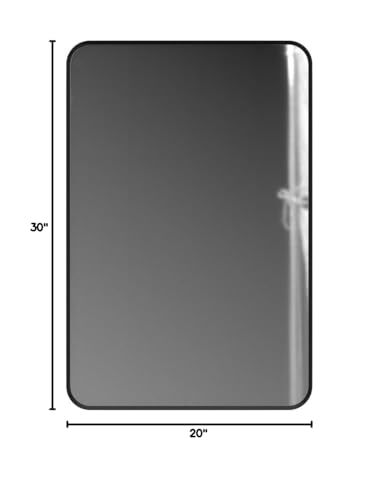 Wall Mount Mirror for Bathroom, Brush Black Metal Framed Rounded Corner Recta...