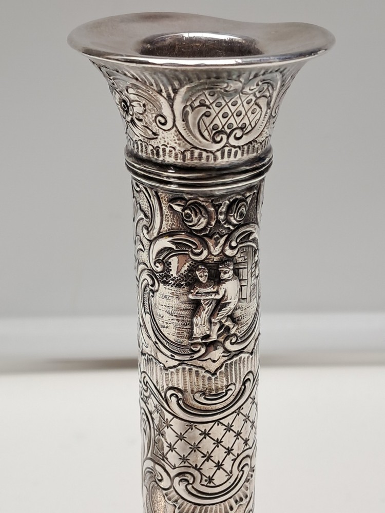 Antique Silver-Plated Repousse Candlestick Holders