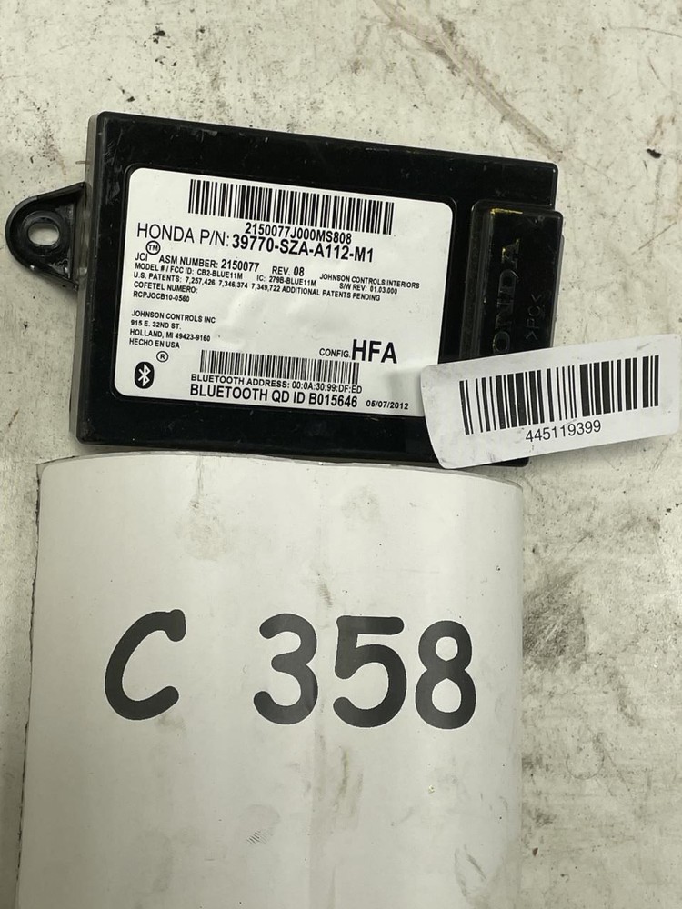 2012 HONDA PILOT EX-L COMMUNICATION BLUETOOTH CONTROL MODULE OEM+
