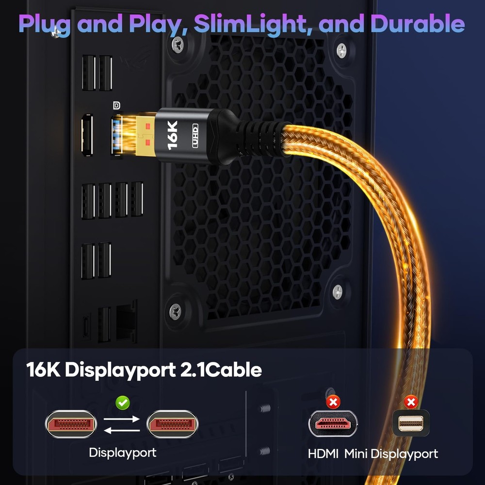 16K Displayport Cable 2.1, [VESA Certified] DP 2.1 16K-6.6fee