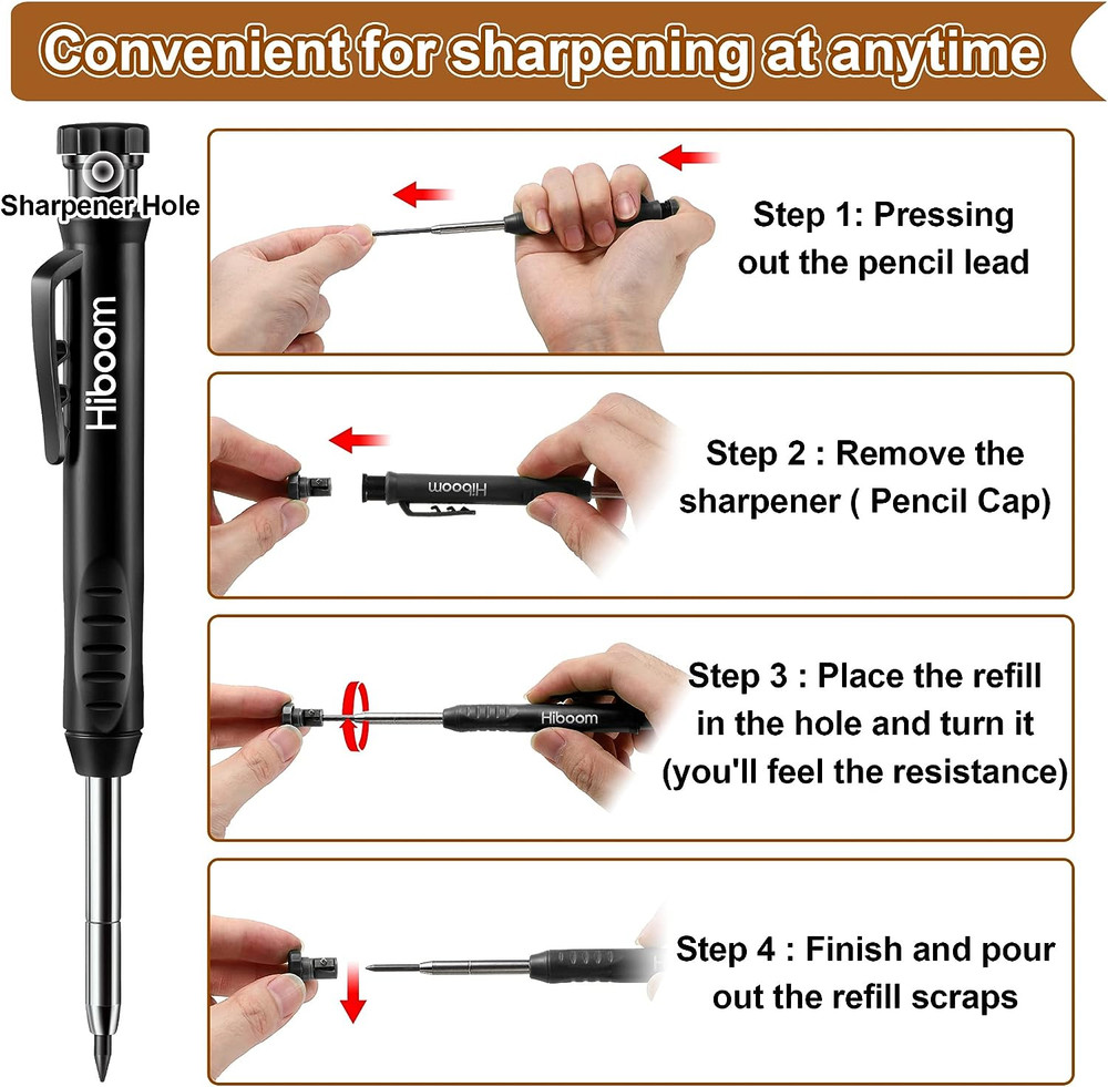 3 Pack Carpenter Pencils Set: Mechanical Pencils with 24 Refills, Built-in Sharp
