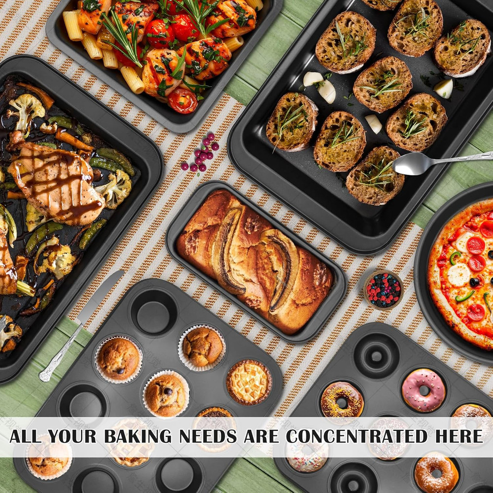 Bakeware Sets, Nonstick Baking Pans Set 8 Piece Including Donut Pan,2 round Cake