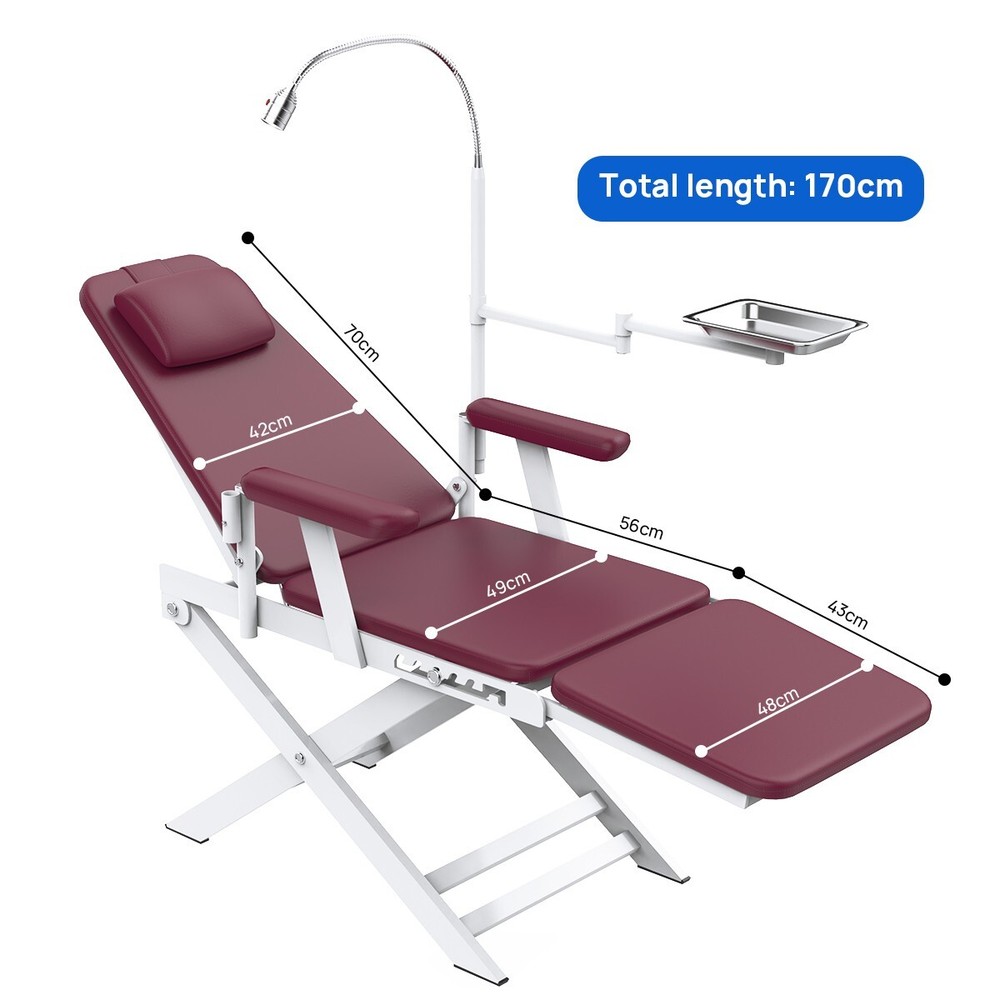 Dental Portable & Practical Adjustable Folding Chair With LED Light + Tray Ruby