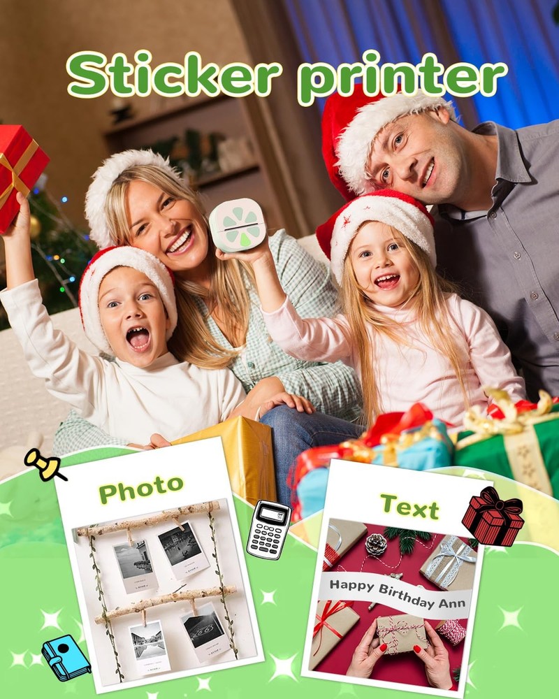 Sticker Printer, Print Pods Mini Bluetooth mini printer, Green