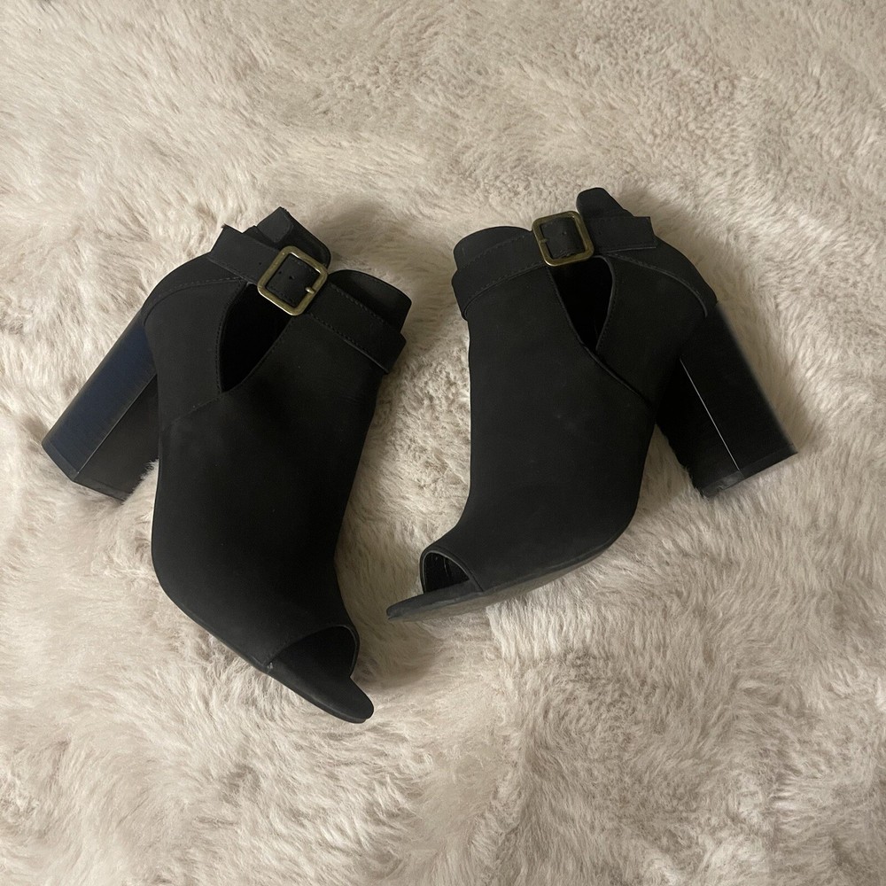 Macys Black Suede Heeled Boots size 8