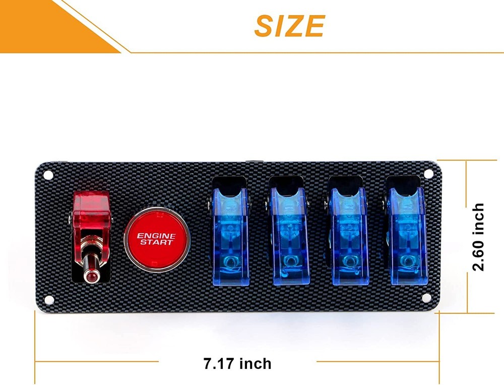Carbon Ignition Switch Panel Engine Start Push Button LED 12V Toggle Racing Car