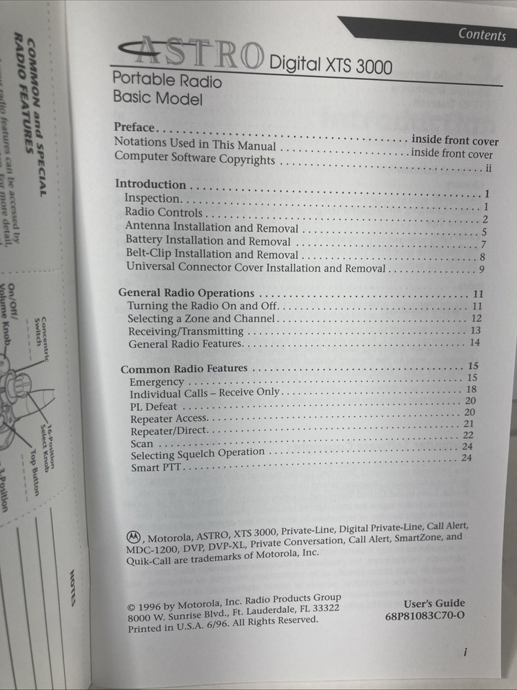 Motorola Digital XTS 3000 Basic Model Radio Operating Instruction User’s Guide