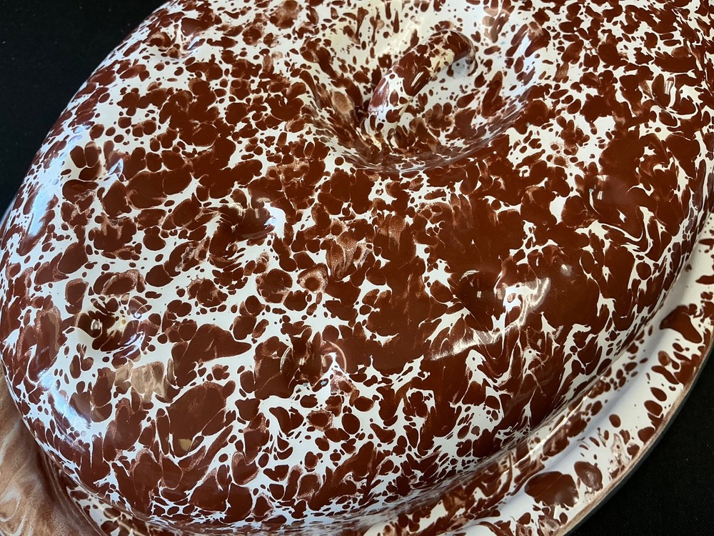 Brown & White Marbled Splatter Design 13 " Roasting Pan, Handles on Side
