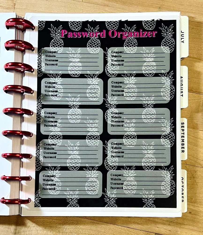 Password Organizer Dashboard for use with Classic Happy Planner~