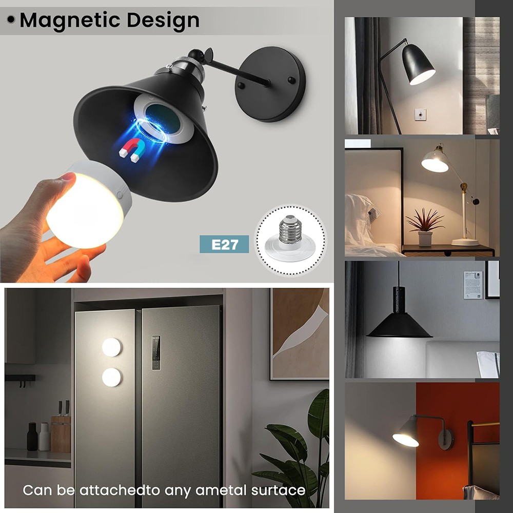 2PK Dimmable Light Bulbs Rechargeable Remote Control Battery Operated Light Bulb