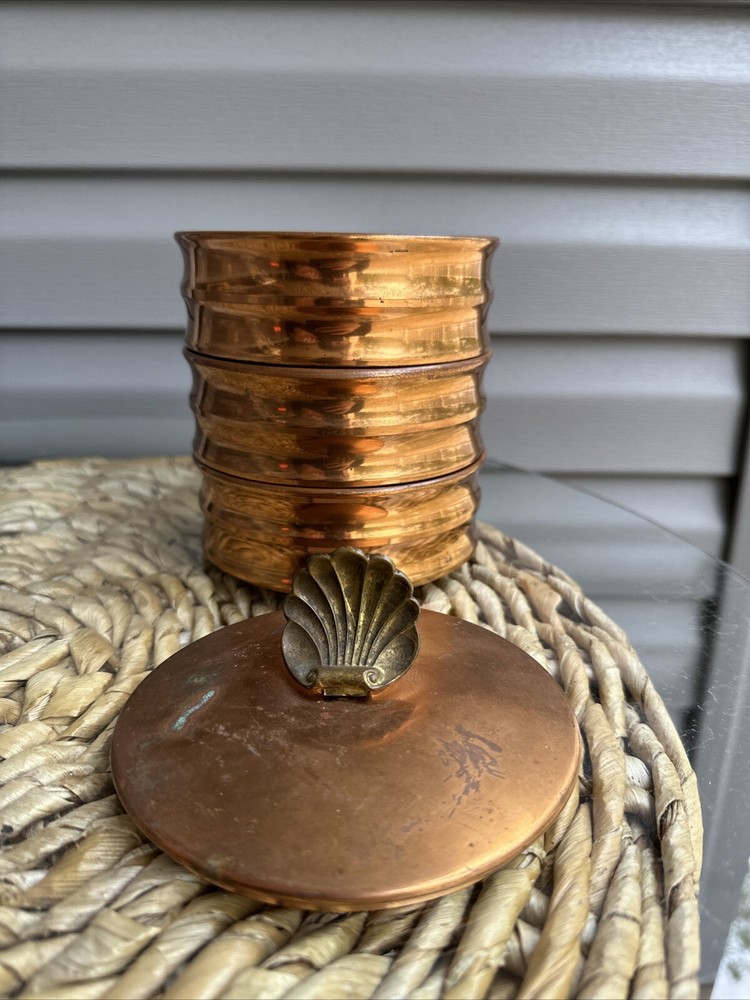 Chase Copper Three-Tray Box with Lid Shell Handle
