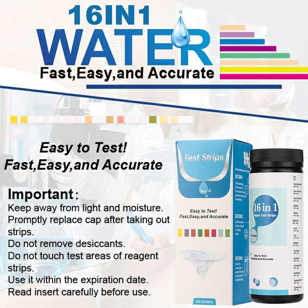16 Parameters Water Test Strips – Accurate Home Drinking Water & Pool Test Kit