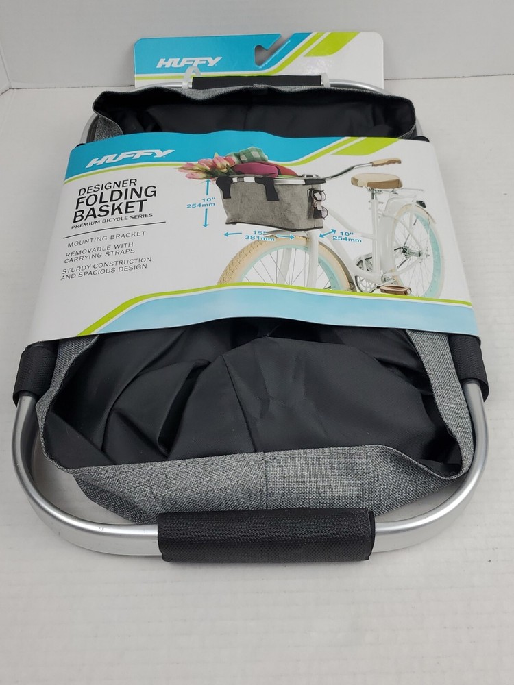 Huffy Designer Foldable Gray Basket with Mounting bracket NEW