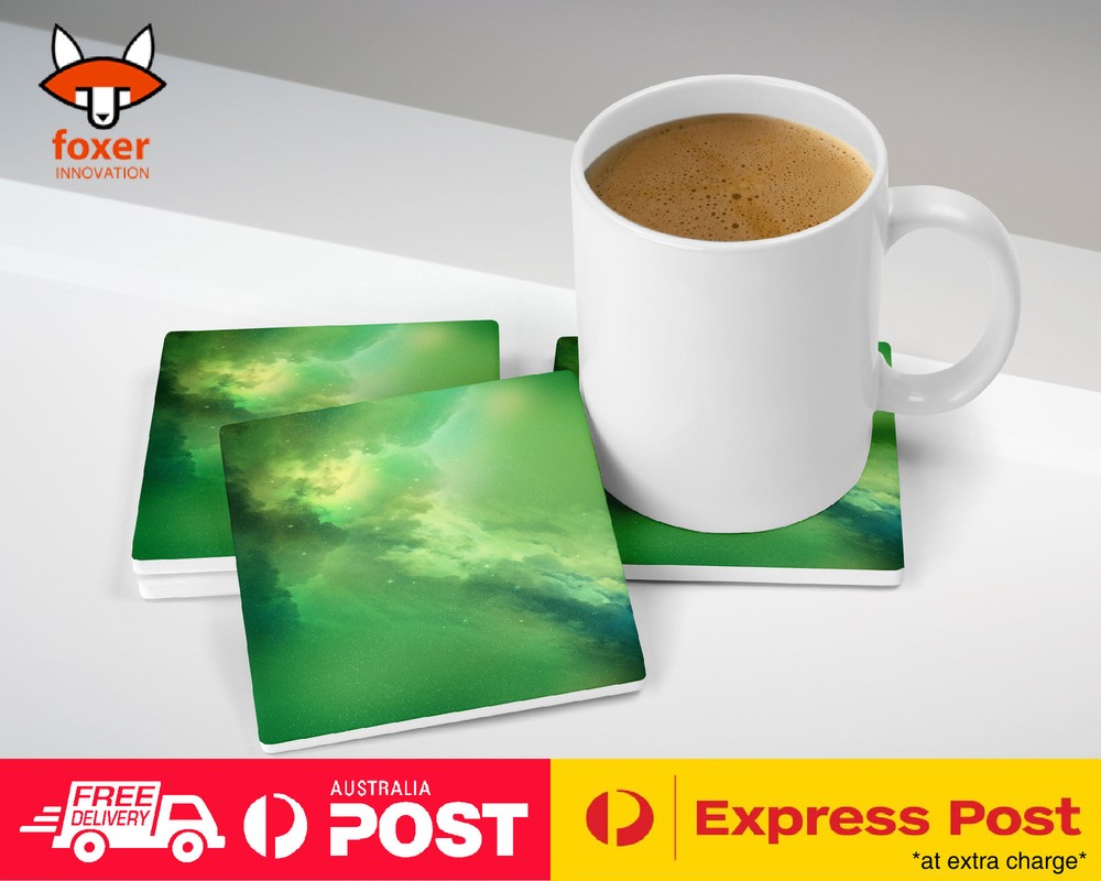 COASTER COFFEE DRINKING MAT|GREEN NEBULA SPACE GALAXY
