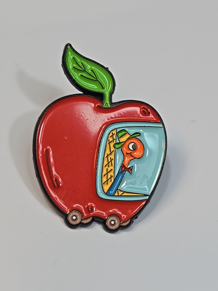 Worm Driving Apple Lapel Pin