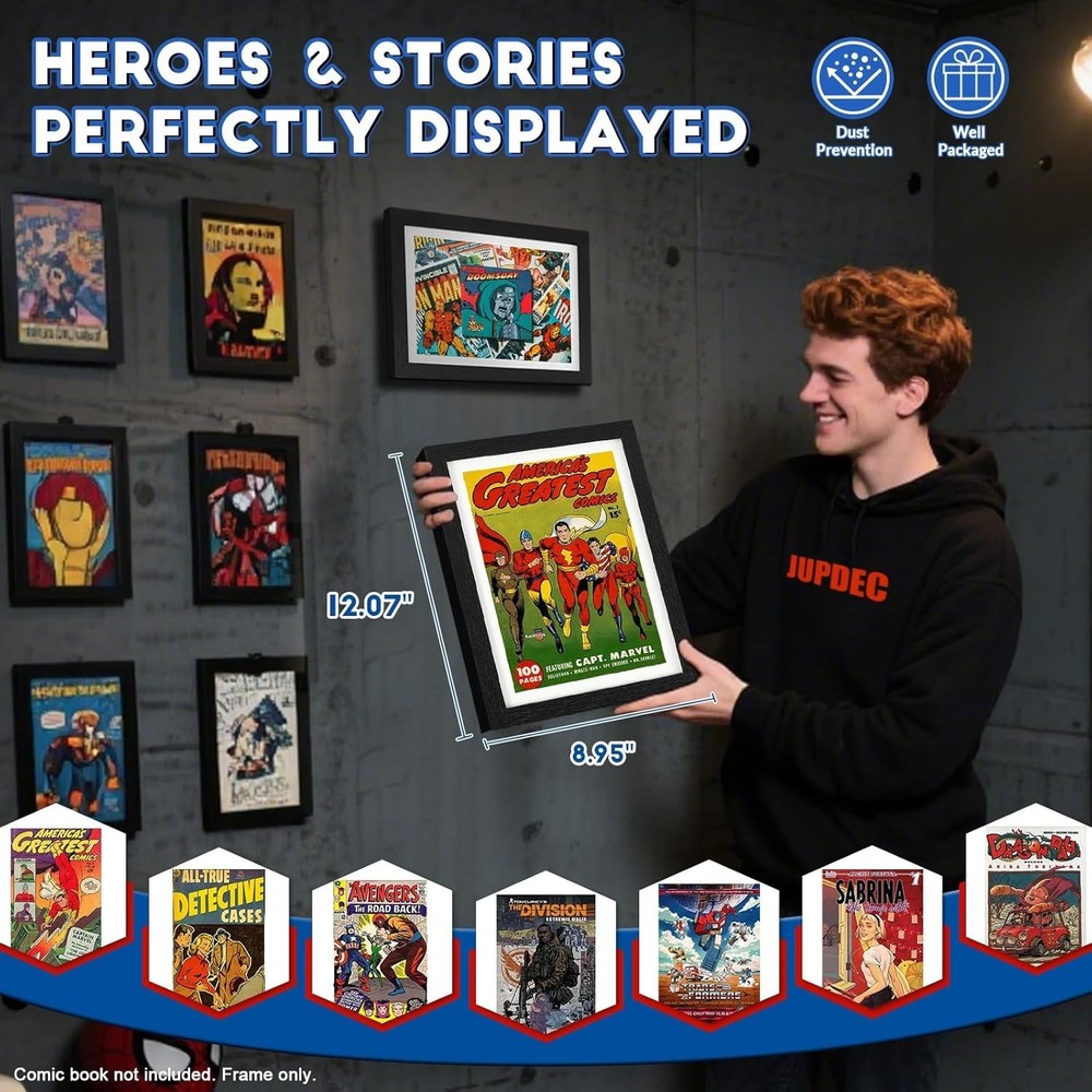 Elegant Wall Mount Comic Frame - Protects & Displays 6.67" × 10.16" Comics