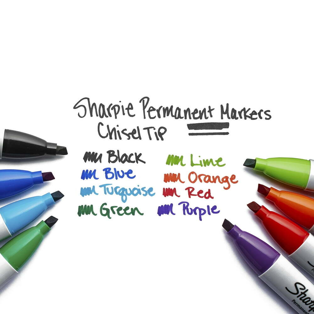 Sharpie Permanent Markers, Chisel Tip, Black, 4 Count