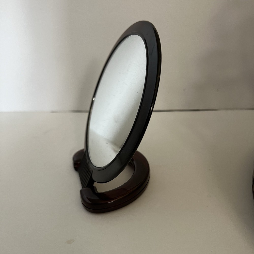 Vintage 2 Sided Table Mirror Brown Plastic Frame