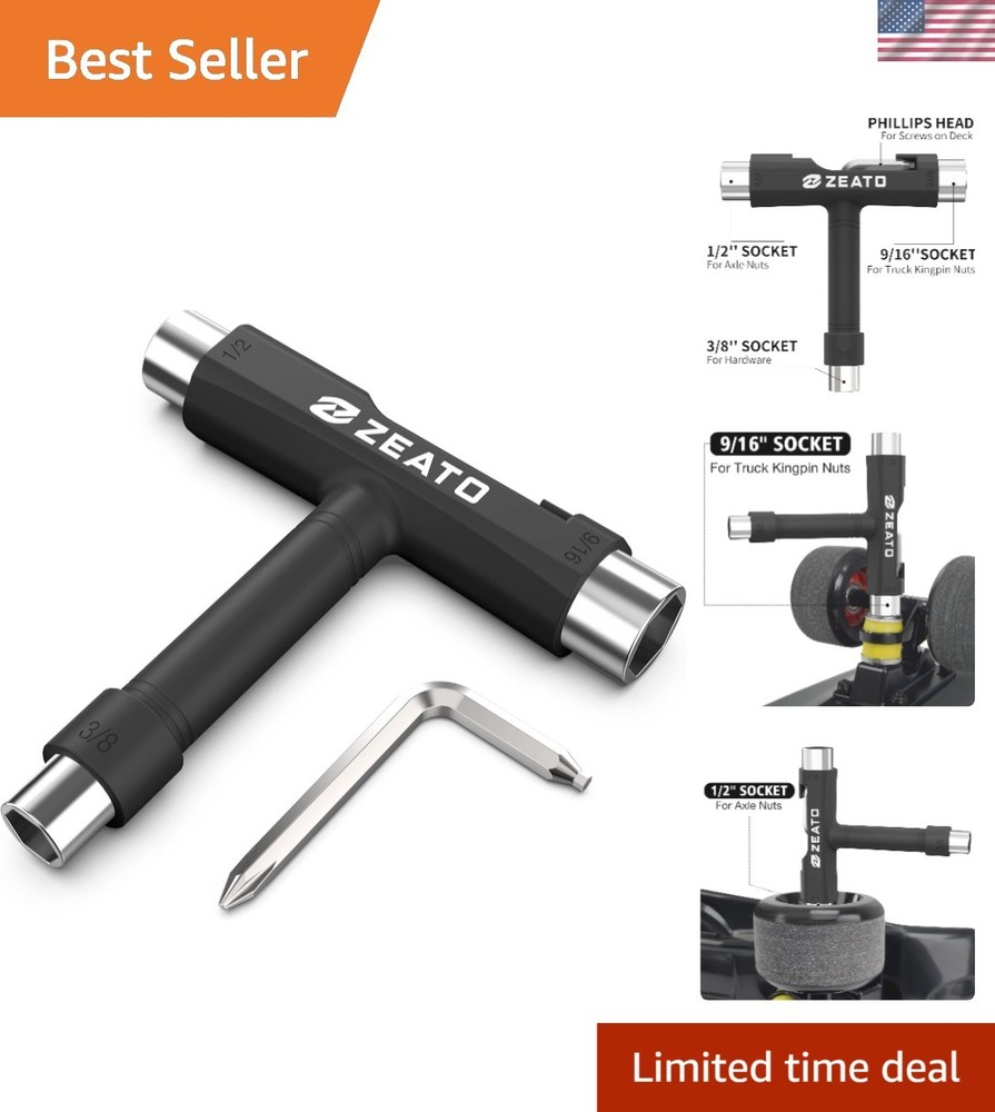 All-in-One Skate Tools Multi-Function Portable Skateboard T Tool Accessory wi...