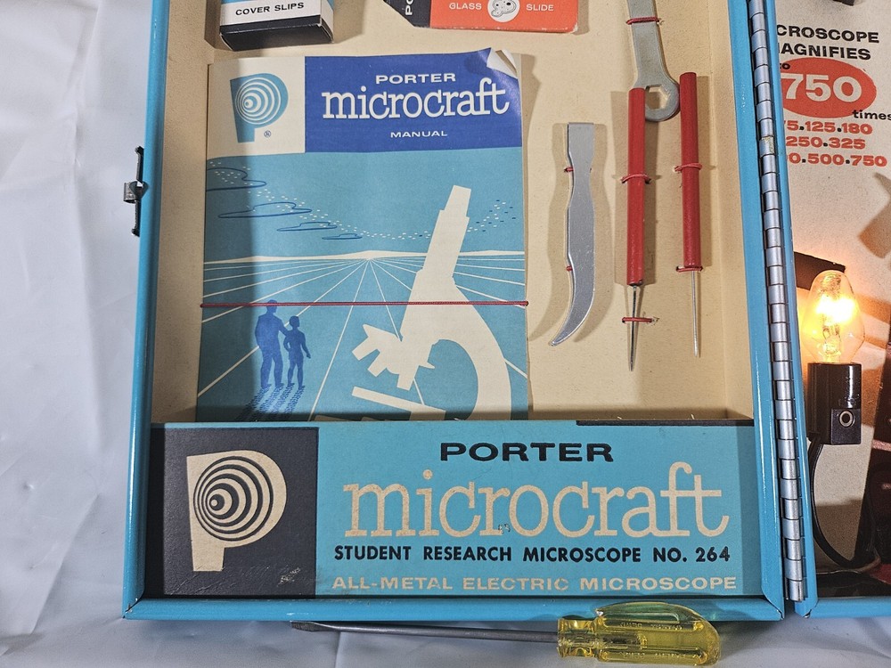 Porter Science Microcraft Student Research Microscope Lab No. 264 w/ Extras 🔥