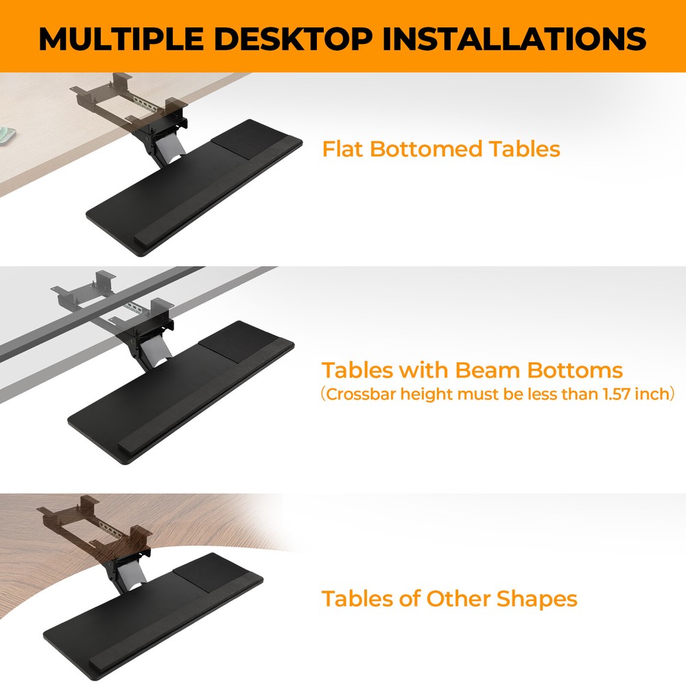 Multi-Function Under Desk Keyboard Tray Adjustable，Slide Out Keyboard Tray