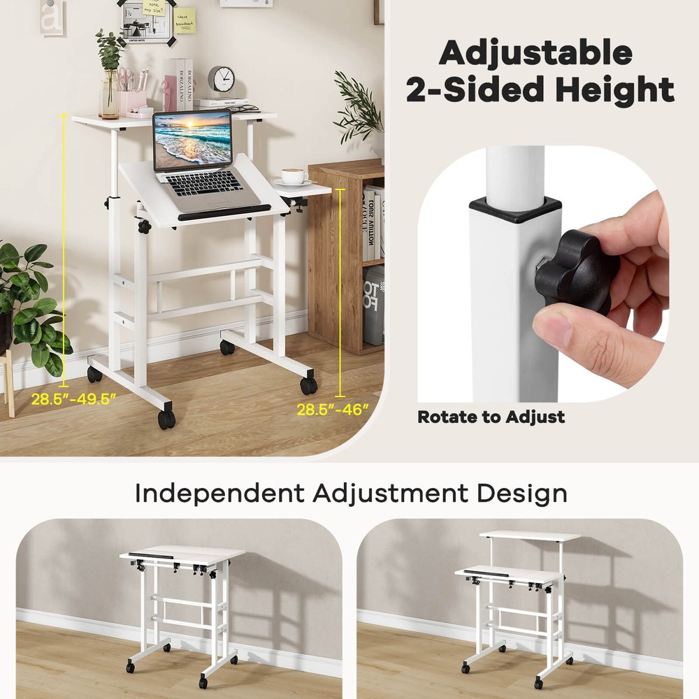 Costwy Adjustable Computer Desk Mobile Stand up Desk Tilting Workstation