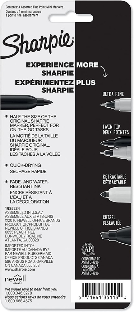 Sharpie Mini Permanent Markers, Fine Point, Assorted Colors, 4 Count