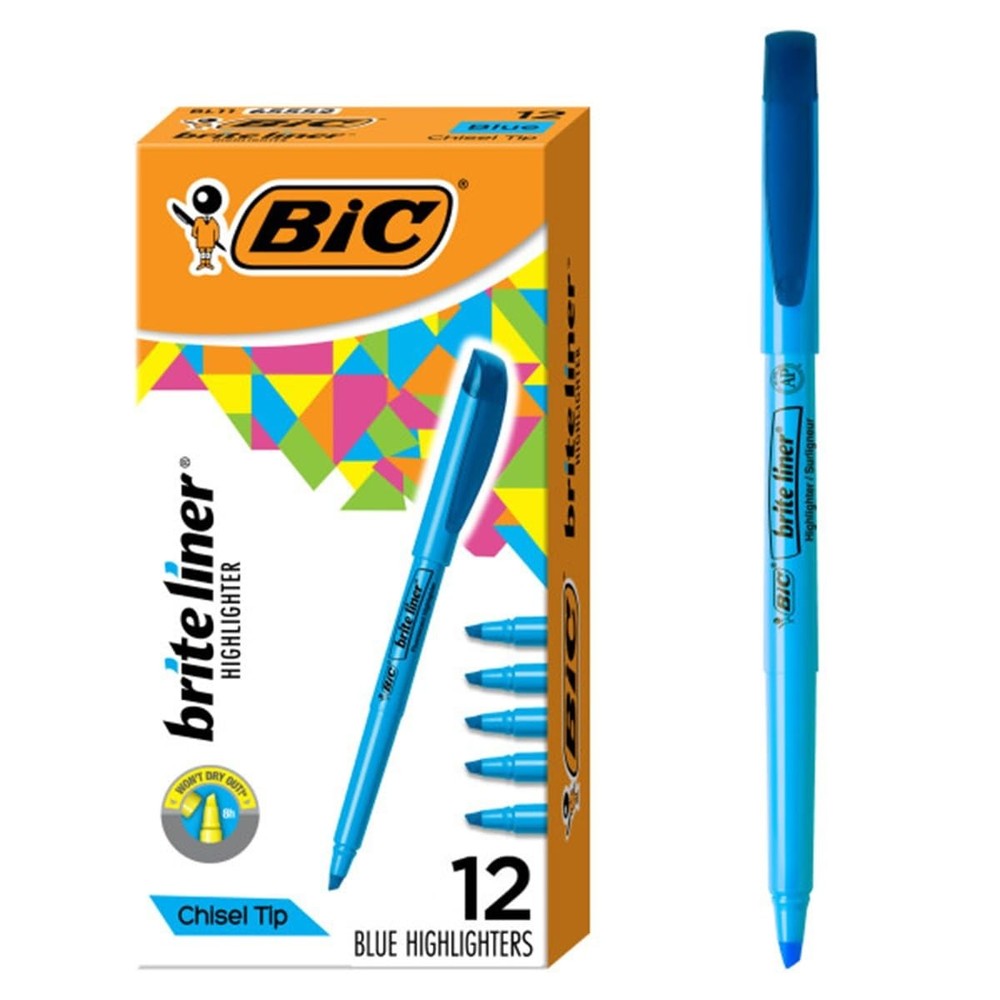 BIC Brite Liner Highlighter Chisel Tip Blue DOZEN (BL11-BE) 1 Dozen,