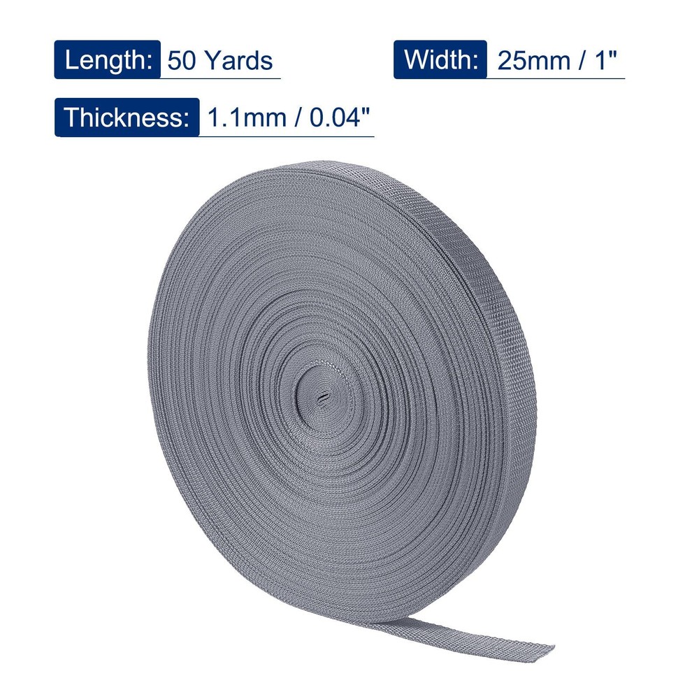 Lightweight Polypropylene Webbing Strap 1" 50 Yards Grey Strapping