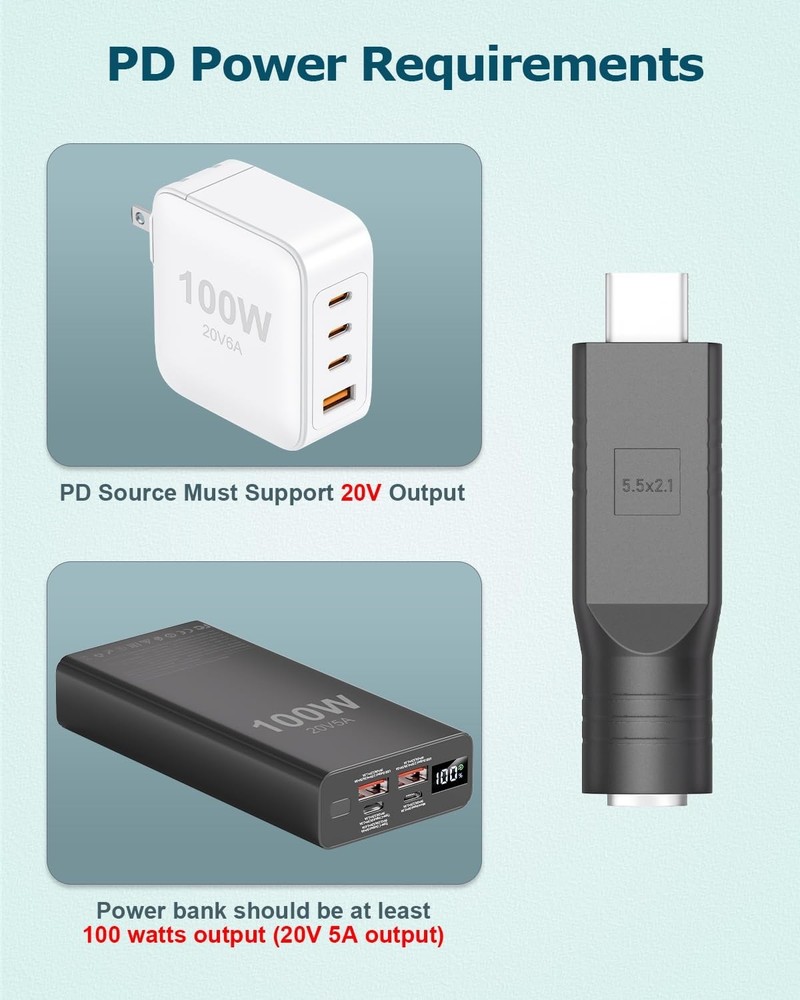 2 PCS Starlink Mini Cable Adapter DC to USB Type C DC-USB C Connector