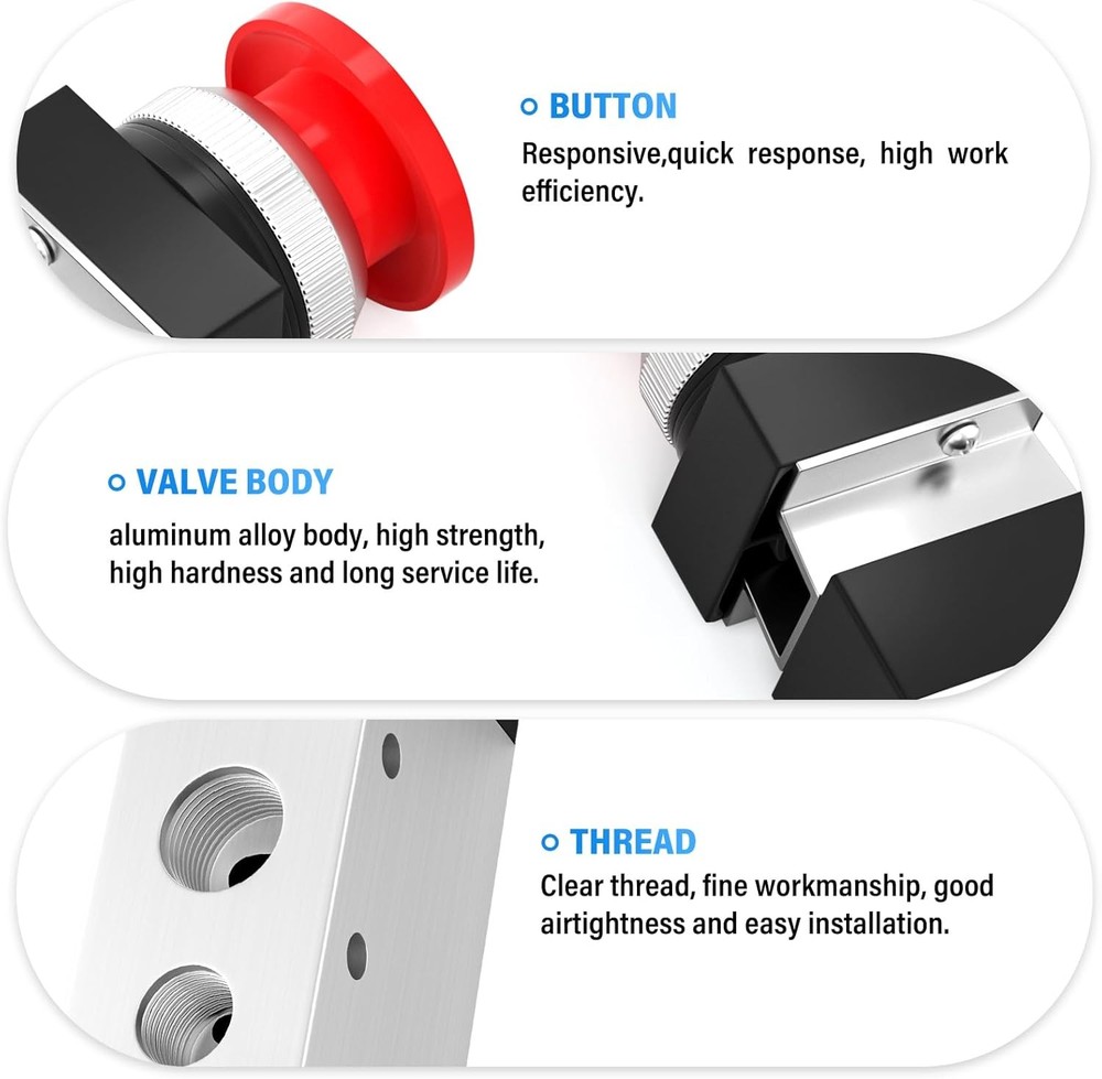 TAILONZ PNEUMATIC 1/4”NPT Automatic reset type Push 5 Way 2 Position, Red