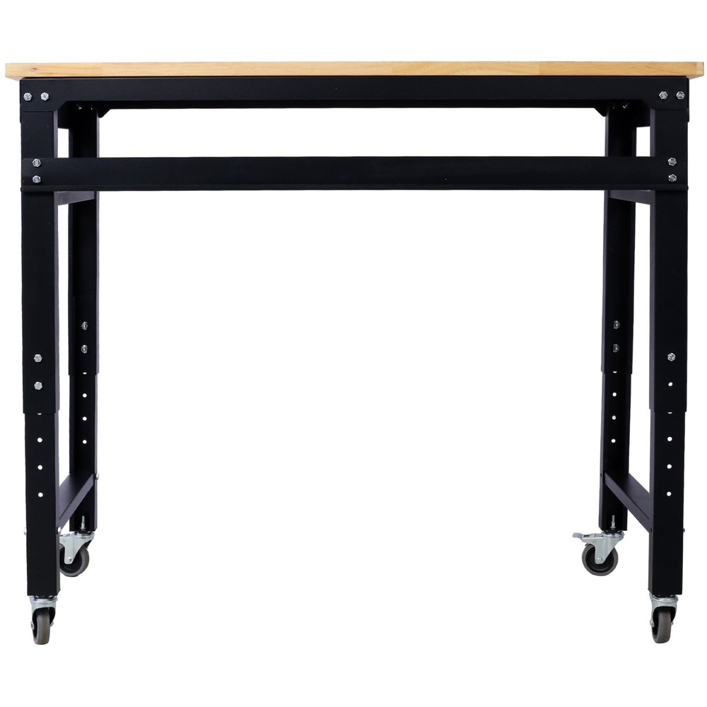 48" Wide Adjustable Height Rolling Workbench with Rubber Wood Top